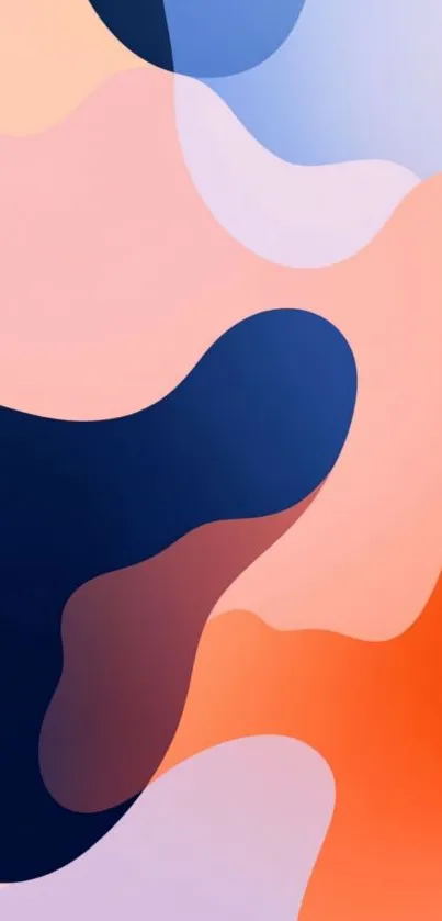 Abstract colorful wallpaper with blue and orange fluid shapes.