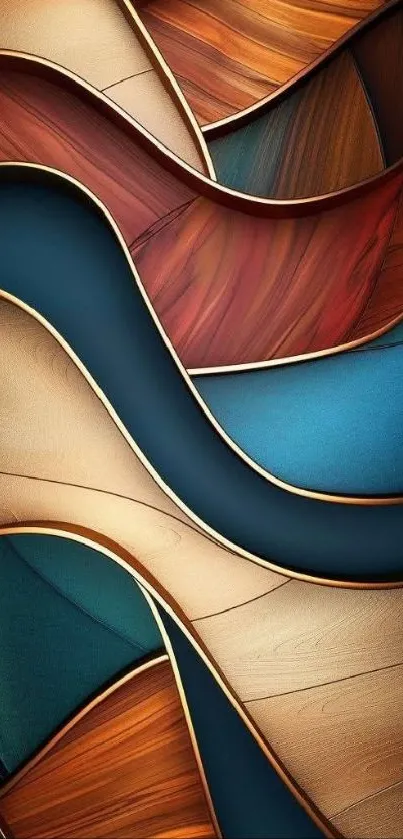 Abstract colorful wallpaper with swirls of teal, brown, and beige tones.