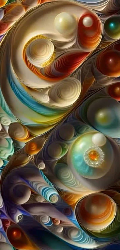 Abstract colorful orb art with swirling patterns.