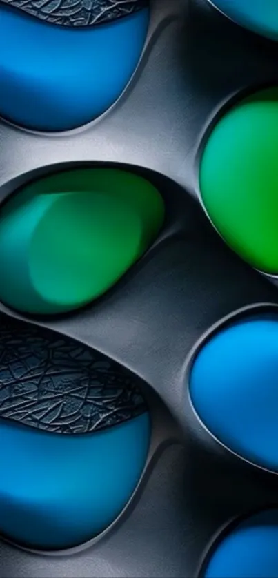 Abstract wallpaper with blue and green organic shapes.