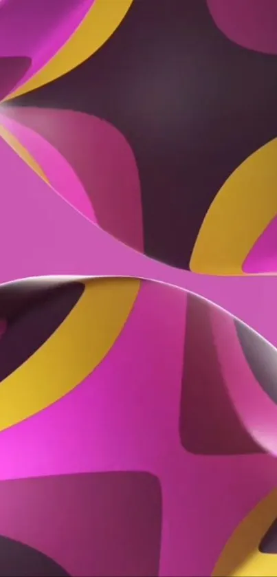 Vibrant abstract wallpaper with pink, purple, and yellow shapes.