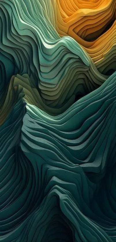 Vibrant abstract waves in teal and yellow tones for mobile wallpaper.