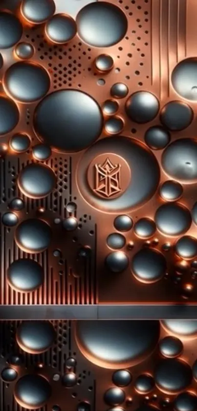 Abstract wallpaper with copper and black circular design.
