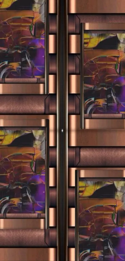 Copper and multicolor abstract geometric design wallpaper.
