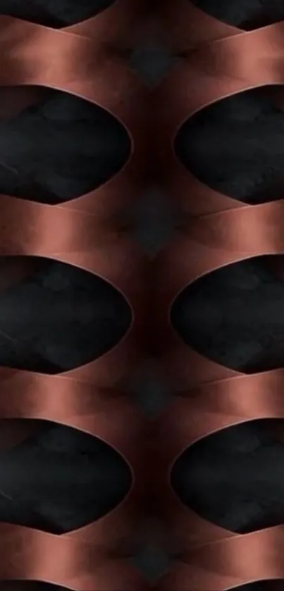Abstract copper texture with dark geometric patterns.