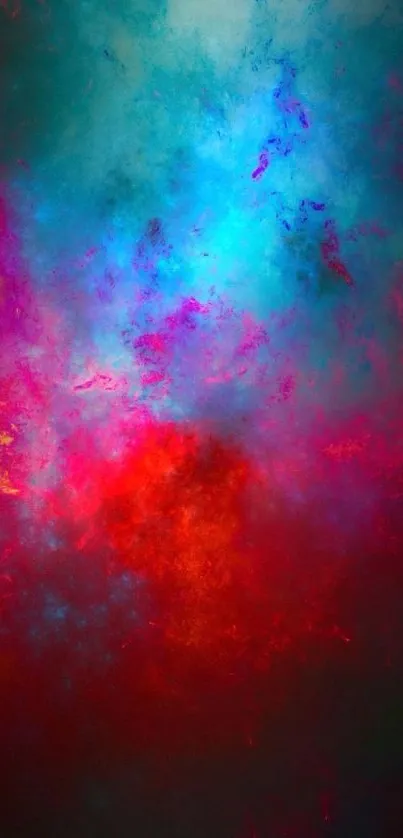 Vivid abstract mobile wallpaper with vibrant red and blue cosmic design.