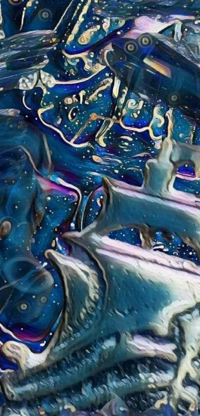 Abstract cosmic dream wallpaper with swirling blues and textures.