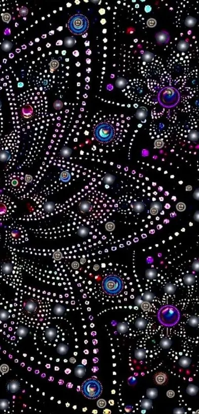 Abstract cosmic mobile wallpaper with intricate patterns and glowing details.
