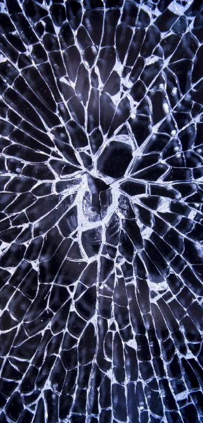 Abstract cracked glass design wallpaper in blue tones.