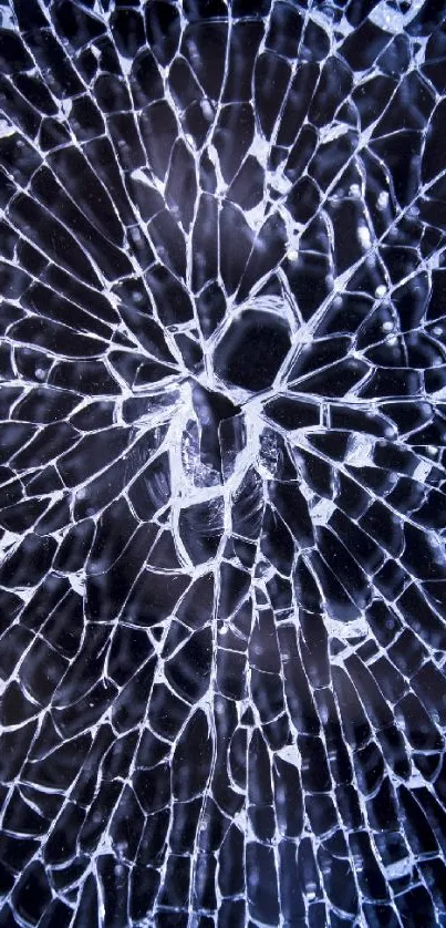 Dark abstract cracked glass design in blue tones for mobile wallpaper.