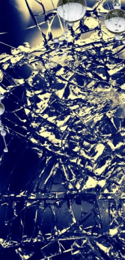 Abstract wallpaper with cracked glass and dark blue hues.