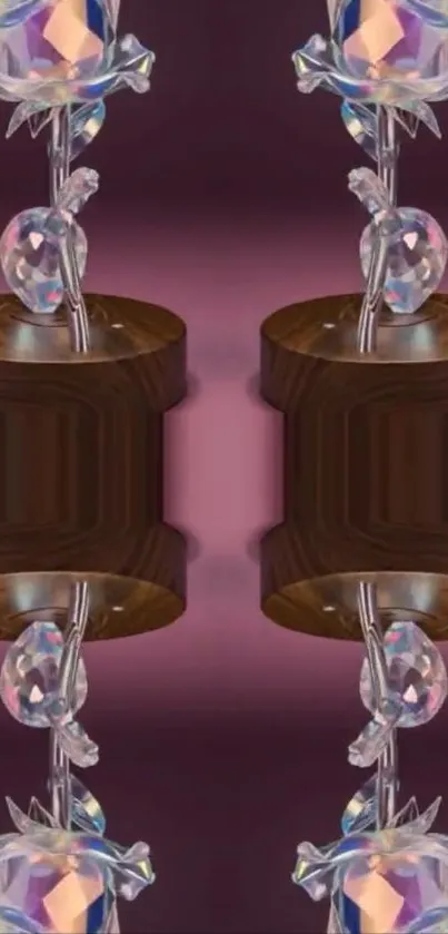 Abstract crystal pattern wallpaper in shades of purple and brown.