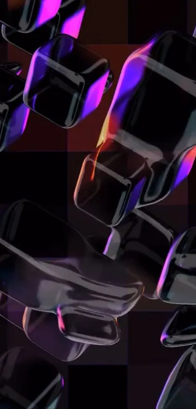 Glossy black cubes with neon colors on a modern background.