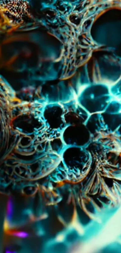 Abstract cyberpunk fractal art with electric blue highlights.