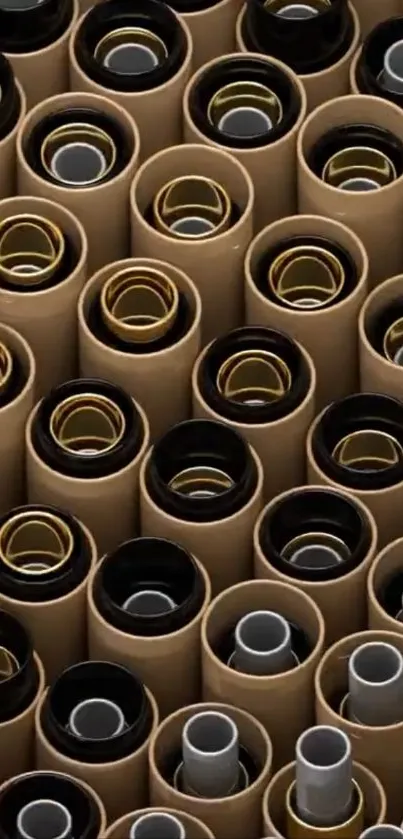 Abstract design with cylindrical patterns in brown tones.