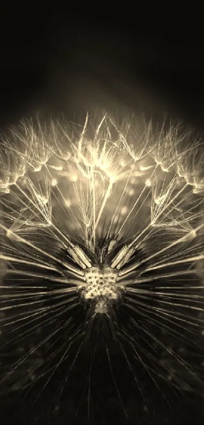 Abstract dandelion wallpaper with a golden glow on a mobile screen.