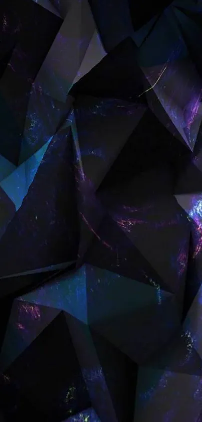 Abstract dark geometric wallpaper with blue and purple hues.