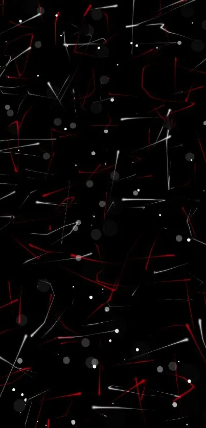 Abstract wallpaper with red and white lines on a black background.