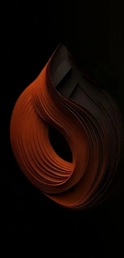 Abstract dark orange swirl on black background wallpaper.