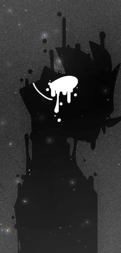 Dark silhouette with white splatter on starry background.