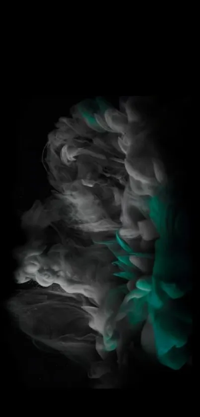 Abstract dark smoke wallpaper with teal clouds.