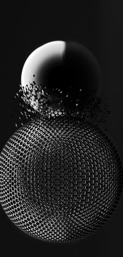 Abstract dark sphere art wallpaper with intricate details.