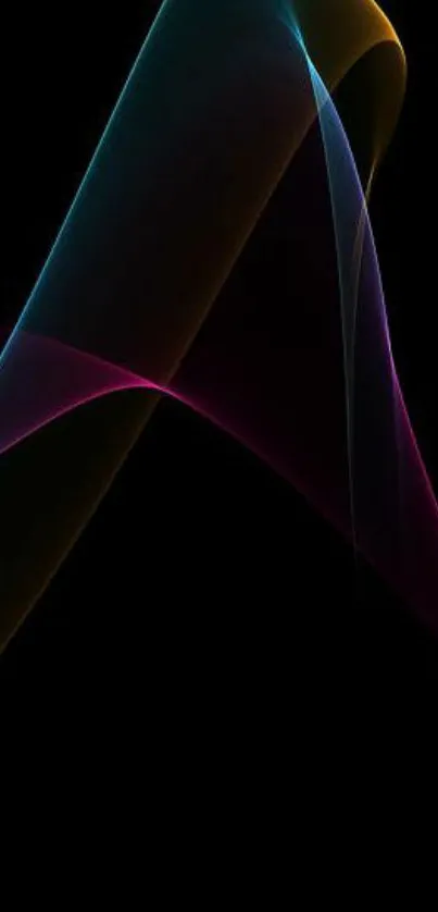 Abstract dark wave wallpaper with vibrant colors on black background.