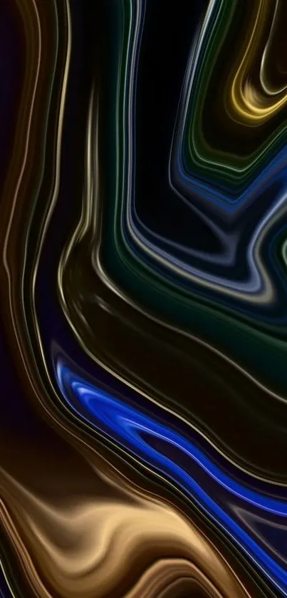 Abstract dark waves with blue and gold hues for mobile wallpaper.