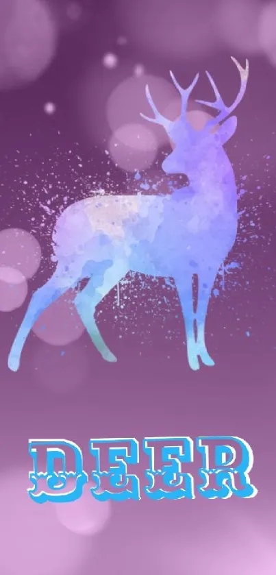 Purple wallpaper featuring abstract deer design with bokeh effects.