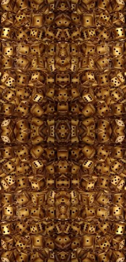 Intricate golden dice pattern forming an abstract wallpaper design.