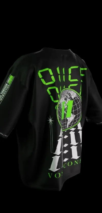 Abstract design featuring green and black contrasts on a T-shirt.