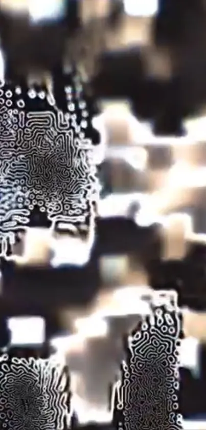 Intricate abstract geometric pattern in black and white tones.