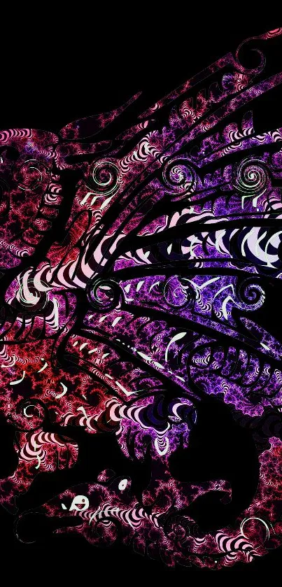 Intricate abstract dragon wallpaper with purple and red hues.