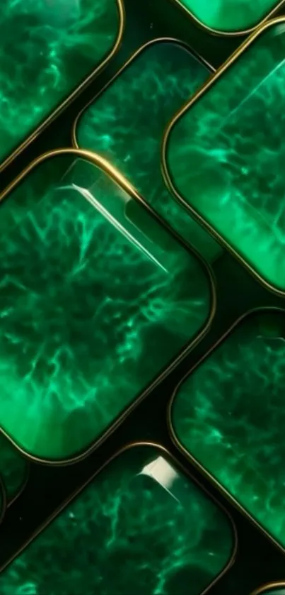 Abstract emerald green tiles with glowing effect.