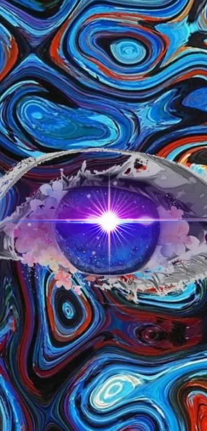 Abstract eye wallpaper with vibrant colors and cosmic center.