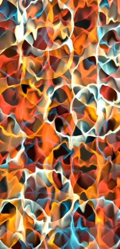 Abstract fiery mosaic wallpaper with vibrant colors and patterns.
