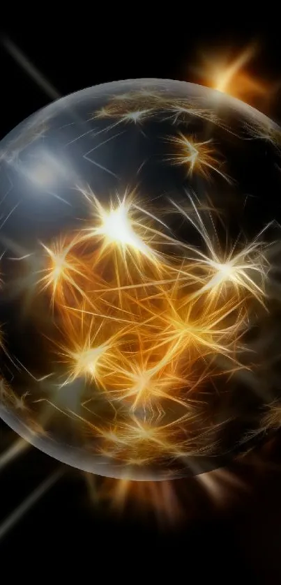 Abstract fiery sphere on a dark background, creating a dynamic digital art wallpaper.