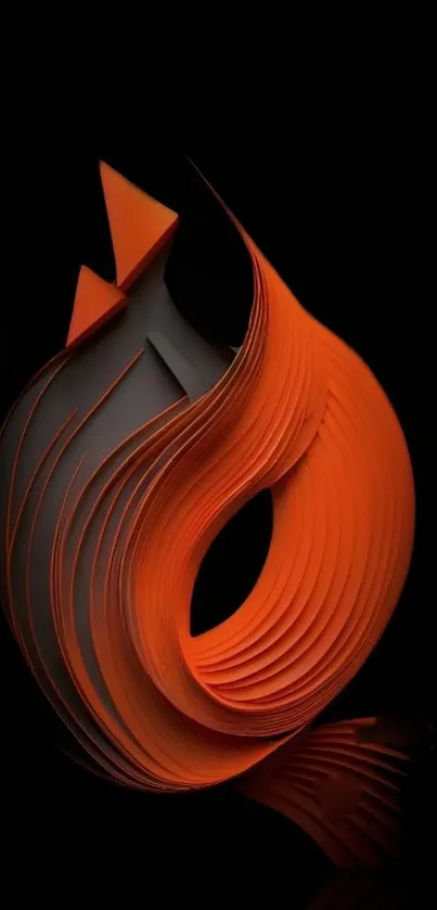 3D abstract orange spiral on black background.