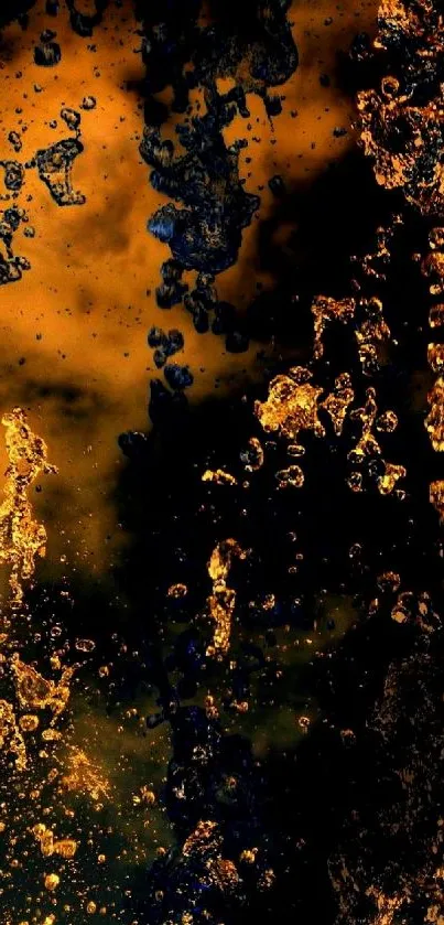 Abstract fiery water wallpaper with black and gold elements.