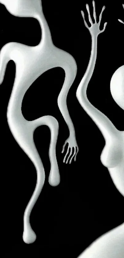 Abstract white figures on a black background wallpaper.