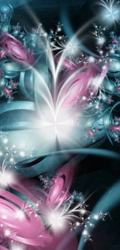 Abstract pink and turquoise floral fantasy art wallpaper.