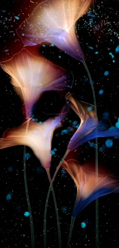 Abstract floral design with night sky theme for mobile wallpaper.