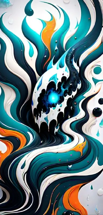 Dynamic abstract flow wallpaper with turquoise and orange swirls.