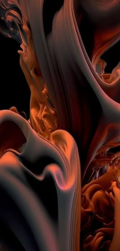 Abstract art with black and orange flowing design.