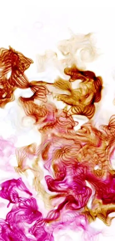 Abstract flowing colors in pink, gold, and white wallpaper art.