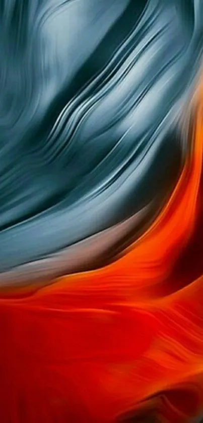 Abstract flowing color wallpaper with orange and dark gray swirls.