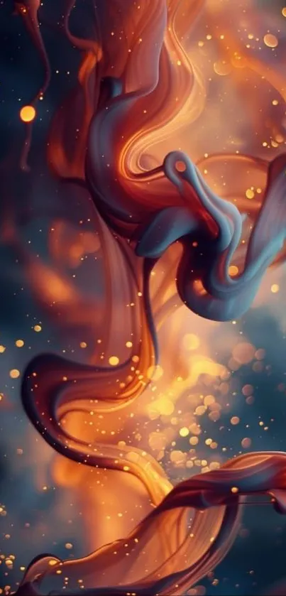 Abstract wallpaper with flowing orange hues and blue tones.
