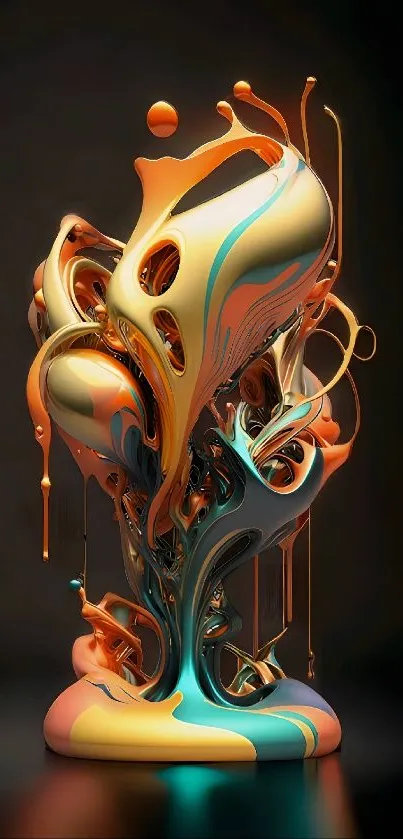 Vibrant abstract fluid art with dynamic shapes in orange hues.