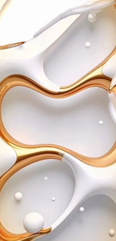 Abstract fluid design with golden and white swirls.