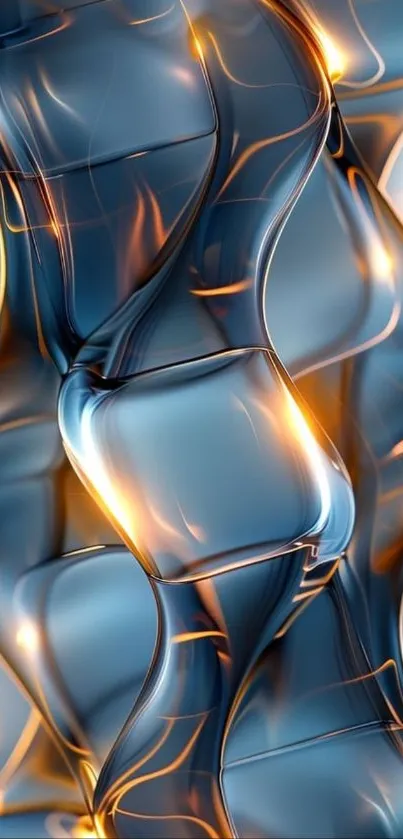 Abstract fluid glass design with blue and orange hues.